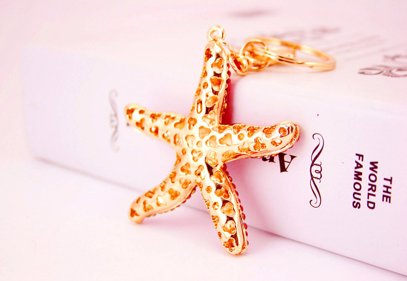 51g Weight Travel Occasion Alloy, Metal Material Starfish Pattern Unisex Gender Pink, Purple, Blue Color Korean  Creative Cute Diamond Sea Star Keychain 10