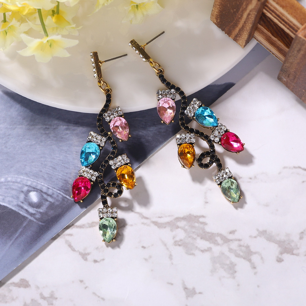 Alloy Diamond Earrings Creative Colorful Dress Accessories Candy Color Rhinestone Earrings display picture 6