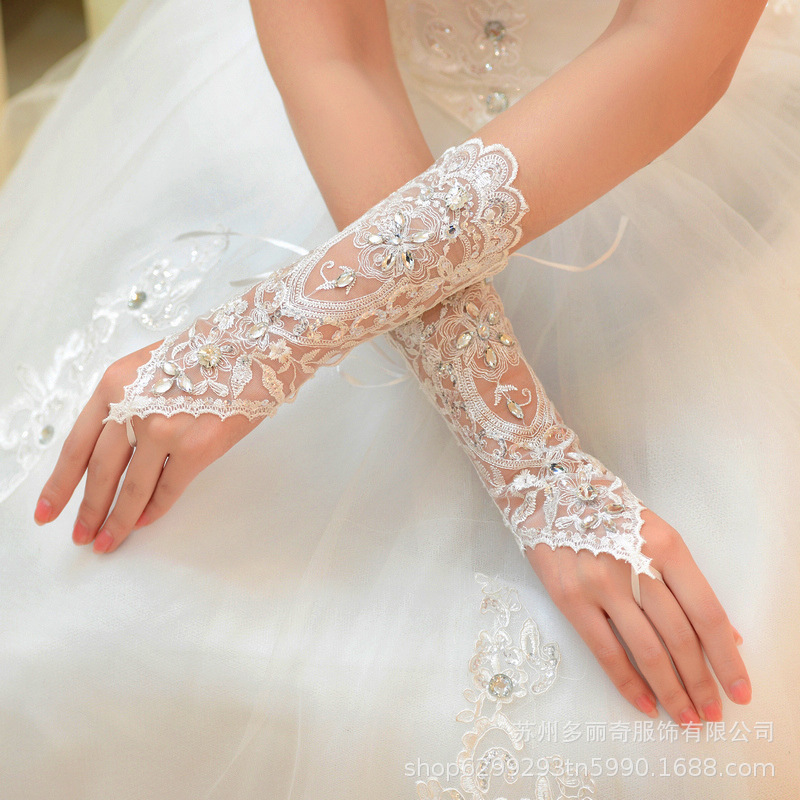 G9505M7I supplies bridal gloves wholesale bridal dress gloves lace straps hook fingers missing fingers diamond jewelry