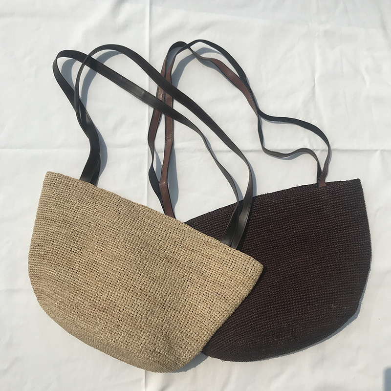 复古INS手工编织拉菲草单肩包女草编菜篮子夏天托特包简约沙滩包|ms