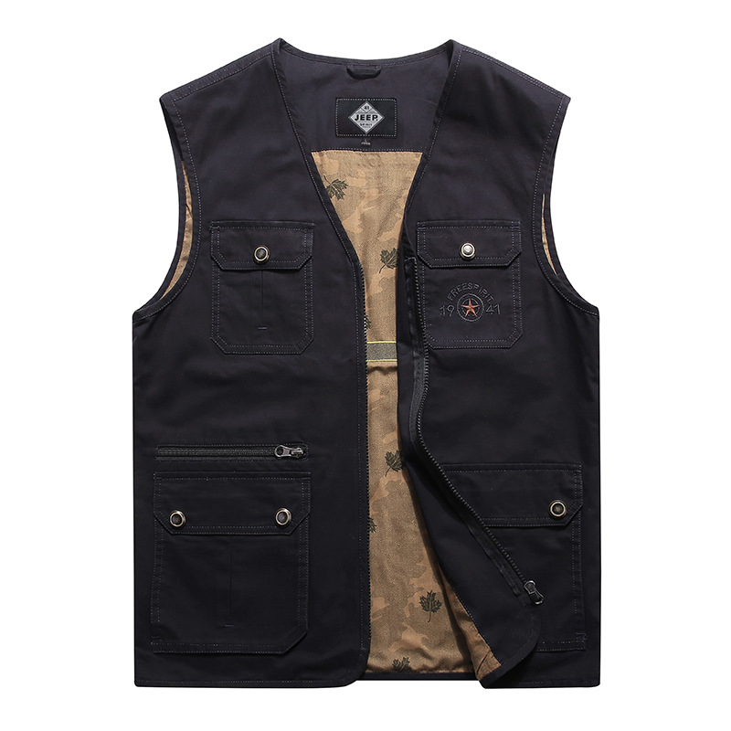 2805 primavera y otoño transfronteriza hombres de mediana edad y ancianos casual v-cuello Chaleco de algodón chaleco papá multi-Bolsillo chaleco
