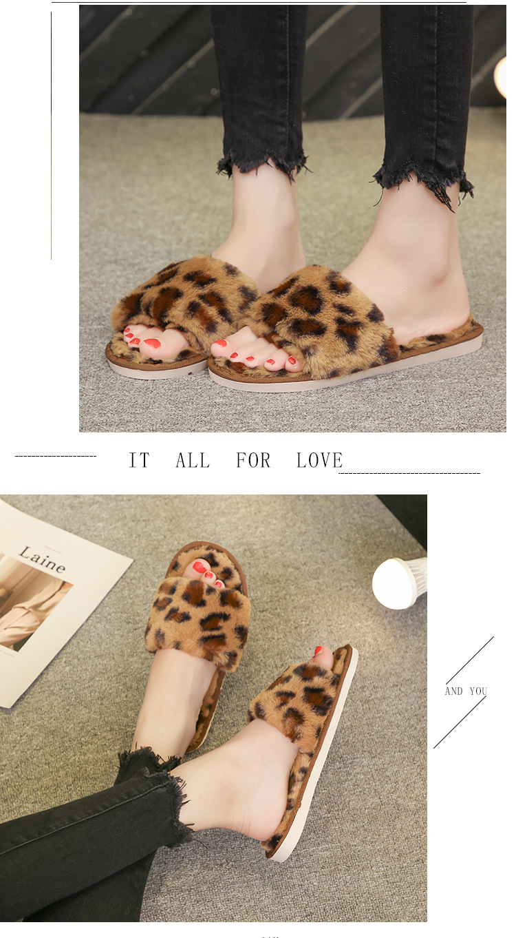 women s leopard print plush slippers  NSPE10031