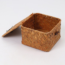 海草手工編織方形復古收納盒桌面帶蓋伴手禮收納筐手工藤編