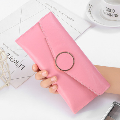 跨境长款二层牛皮搭扣女士钱包 零钱包 多色卡包手机包手拿包|ms