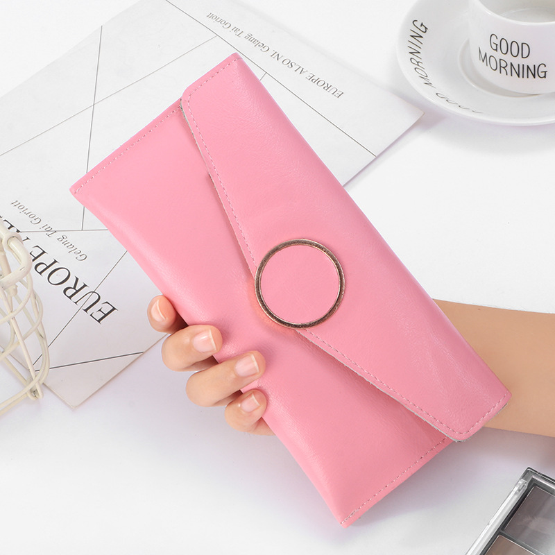 跨境长款二层牛皮搭扣女士钱包 零钱包 多色卡包手机包手拿包|ms