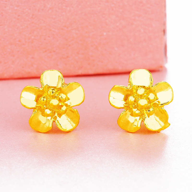 Accesorios calientes transfronterizos Vietnam arena oro flor Stud pendientes cobre puro chapado 24K oro real exquisita flor pendientes