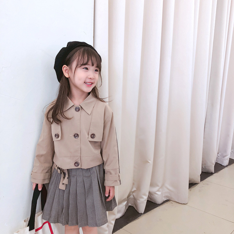 女童裙套装2019秋装新款韩版洋气英伦风衣百褶裙子儿童两件套棉