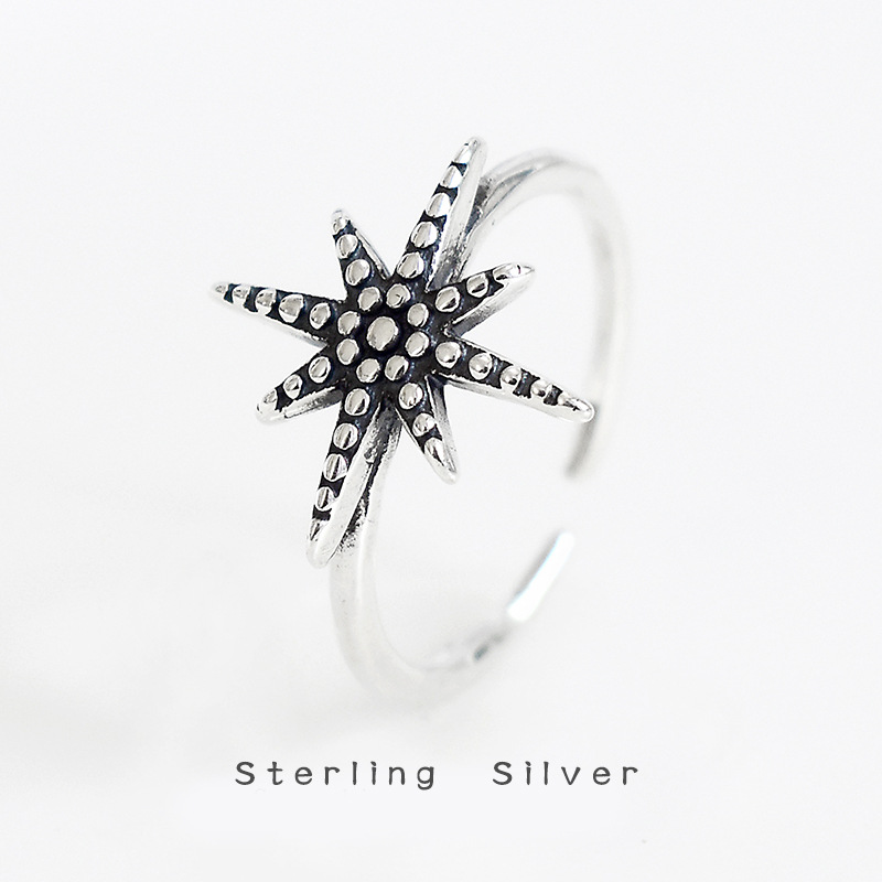s925 Sterling Silver Retro Do the old Starfish Ring the republic of korea Dongdaemun personality Female models starlight Ring fashion Jewelry