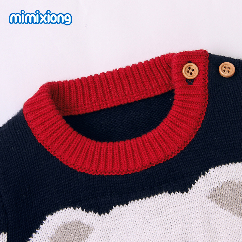 ins热卖新款男女童卡通北极熊提花套头毛衣