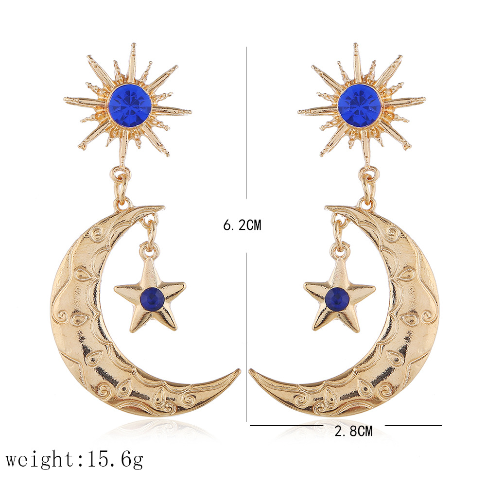 Earring Jewelry New Star Moon Alloy Diamond Earrings display picture 1