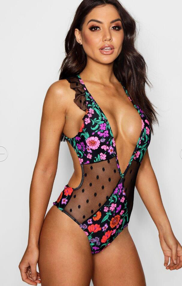 Printed lace stitching sexy one-piece swimwear  NSHL44041