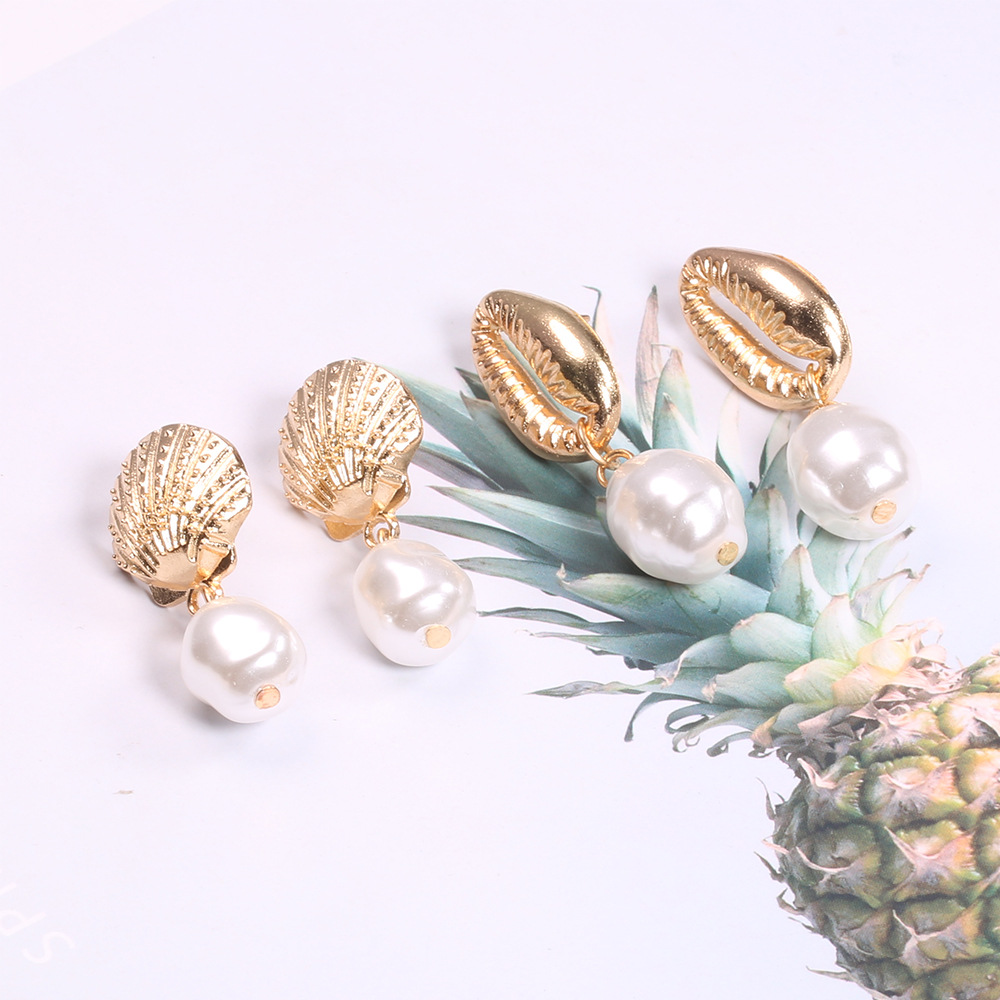 Exklusiver grenzüberschreitender Schmuck: Schlichte, elegante und vielseitige Ohrringe aus Perlen und Muscheln_voghion.com