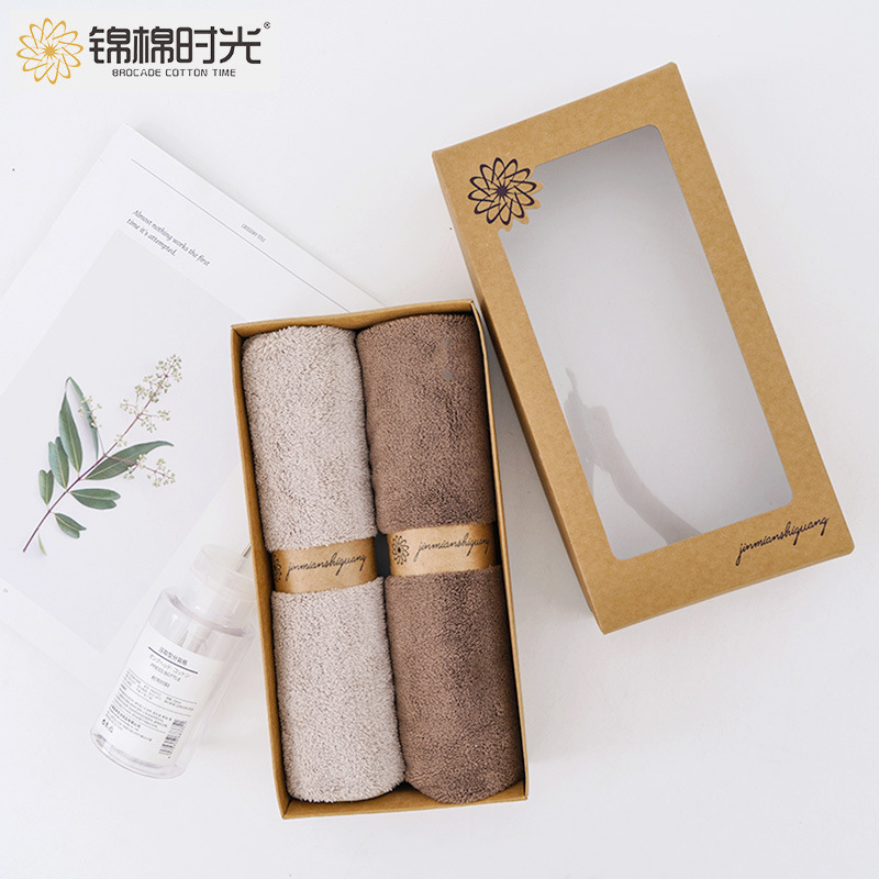 Soft absorbent couple gift towel double Kraft paper gift box Towel logo hotel wedding towel