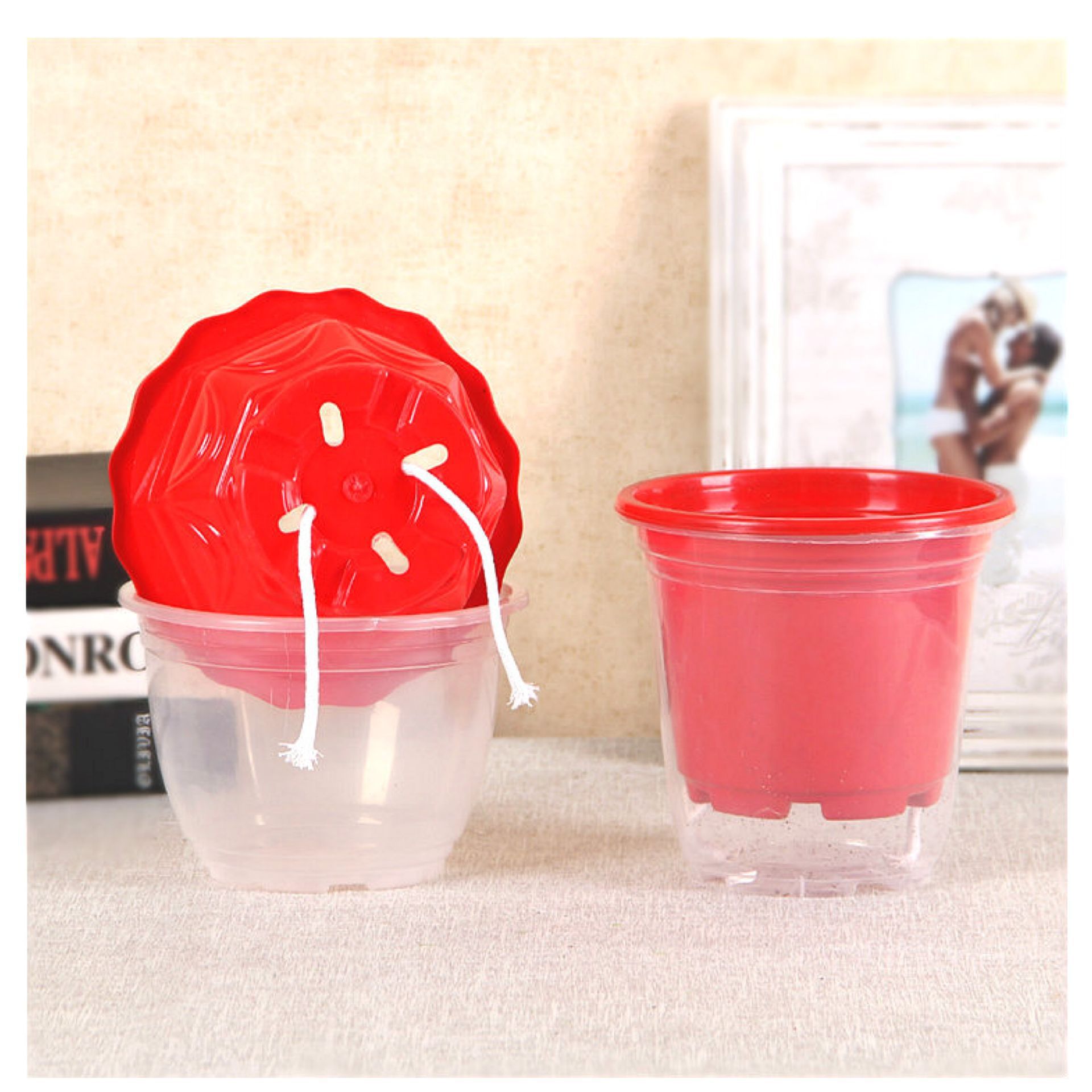 Absorción automática de agua perezoso maceta cuenca de absorción de agua especial para la decoración de la familia Balcón de rábano verde con un considerable nivel de agua de una sola pieza de entrega