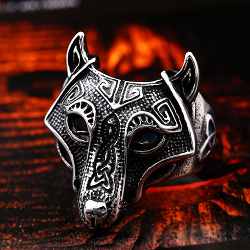 beier European and American foreign trade new jewelry Viking wolf head stainless steel ring men's titanium steel ring