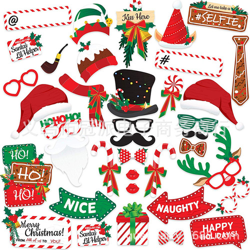 Amazon DIY Christmas Funny Photo Booth Santa Hat Party Decor 38 Piece Set Photo Props