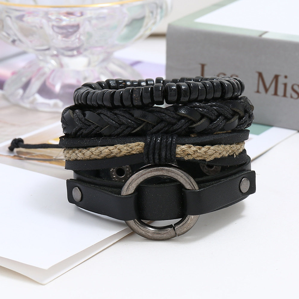 New four-piece leather bracelet menu0027s jewelry retro woven punk suit bracelet