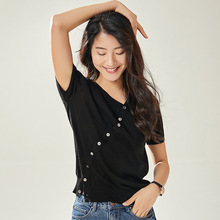 小众上衣一件代销女装短袖宽松开衫单排扣V领毛衣新款针织衫女夏