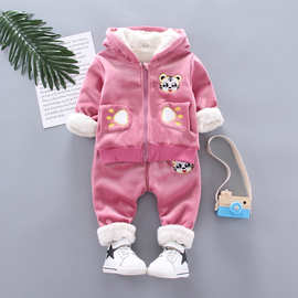 童装冬款双层加绒加厚宝宝套装1-3岁男女童外套孩子衣服一件代发