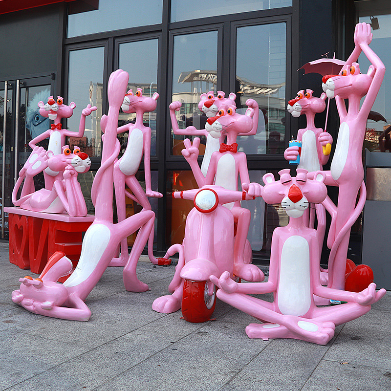 Outdoor cartoon fiberglass pink panther sculpture shopping mall internet celebrity photo taking shop sales department decorations