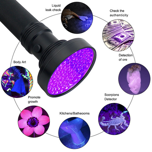 Manufacturer 100LED purple light flashlight UV scorpion flashlight mask fluorescent agent detection flashlight