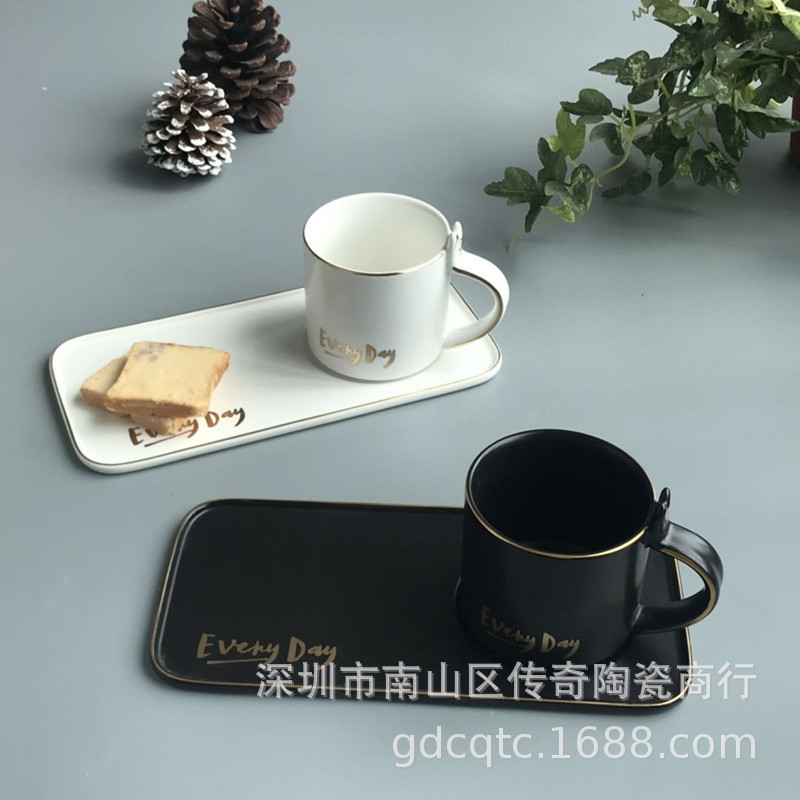 早餐陶瓷蜡光咖啡杯碟套装下午茶点心带托盘牛奶杯|ru