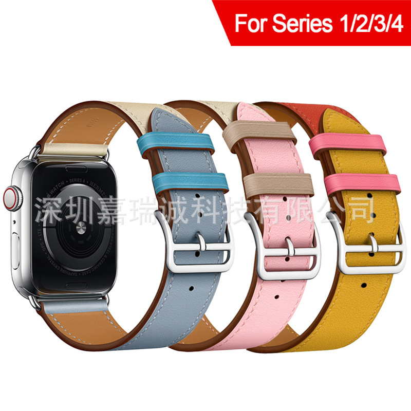 适用苹果头层真皮表带Apple iWatch真皮单双圈手表带苹果手表表带|ru