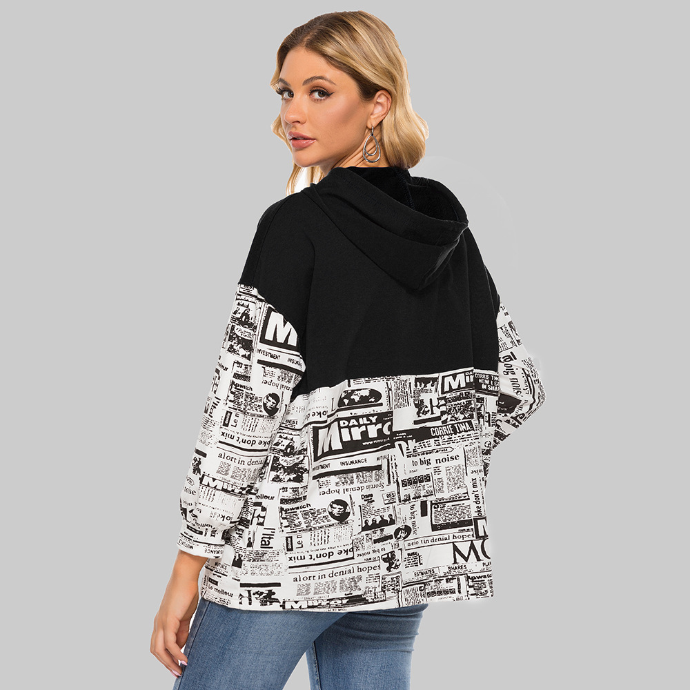 autumn new fashion hooded drawstring printing stitching sweatshirt NSJR23532