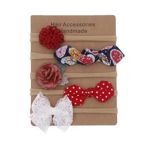 Fashion ins children's flower bow soft nylon headband hair accessories five-piece set baby headband card set