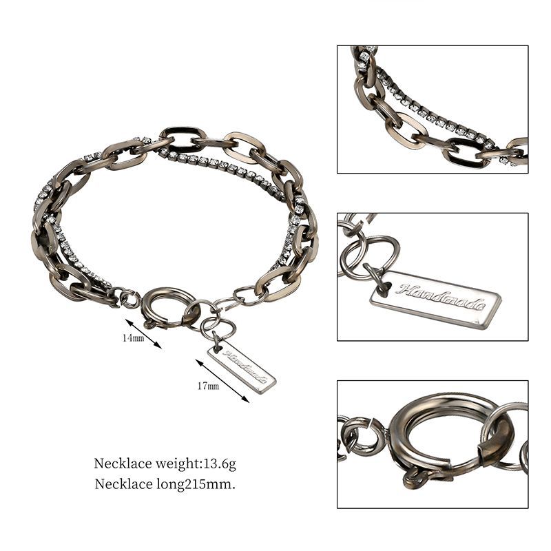 European And American Fashion Hipster Copper Thick Chain Double Rhinestone Bracelet display picture 2