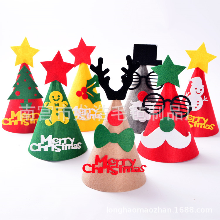 毛毡圣诞帽子装饰用品  圣诞节帽子 diy手工卡通无纺布老人帽定制