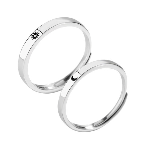 s925 sterling silver sun and moon couple rings Valentine's Day gift simple new open men and women adjustable ring pair