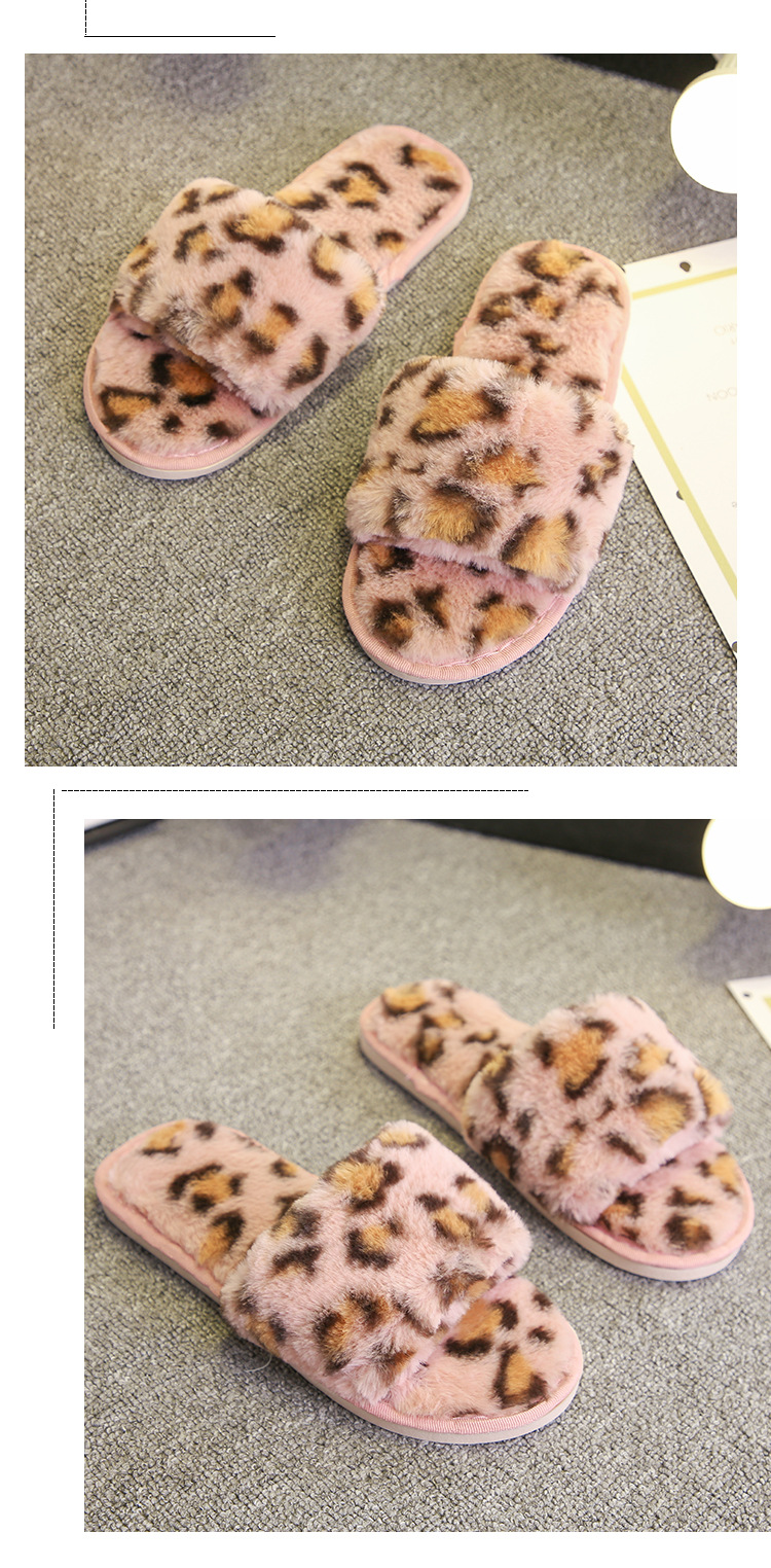 women s leopard print plush slippers  NSPE10031