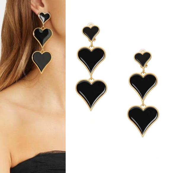 Exaggerated Personality Dripping Three-layer Peach Heart Love Long Earrings display picture 2