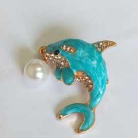 欧美卡通动物胸针  时尚新款水钻海豚珍珠画油胸针饰品配件批发