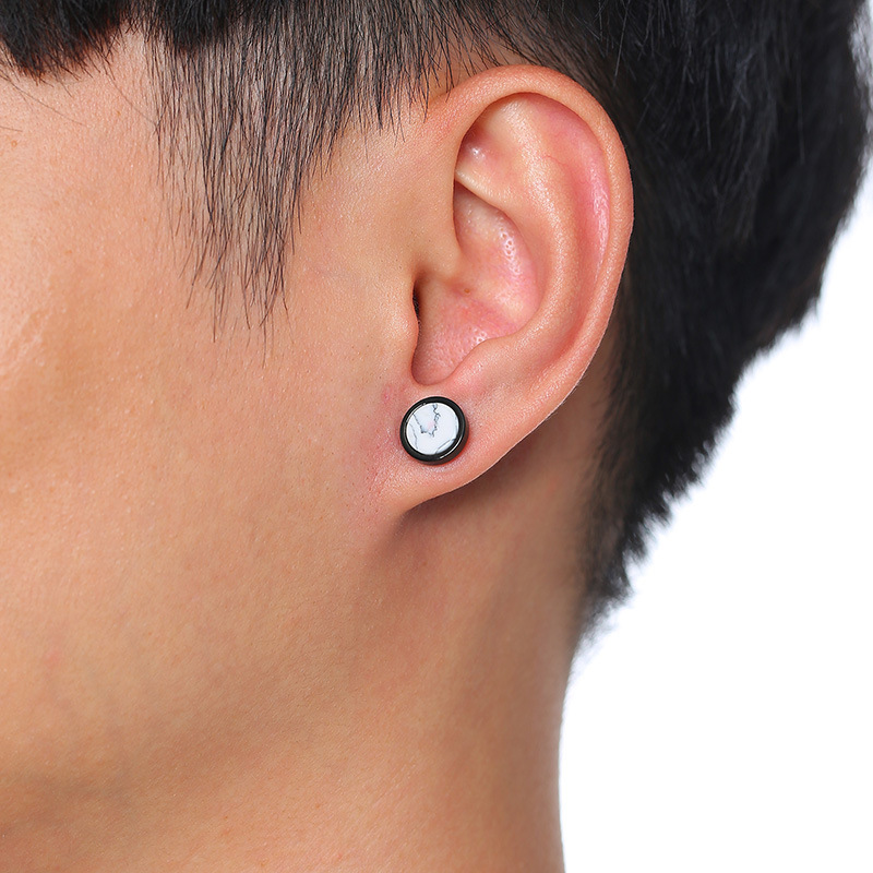 1 Pair Simple Style Round Titanium Steel Polishing Plating Inlay Turquoise Menu0027S Ear Studs