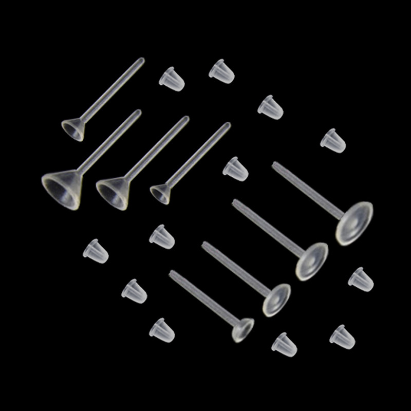 耳钉手工diy饰品配件透明塑料平针杯针耳钉空托耳环材料2/3/4/5mm