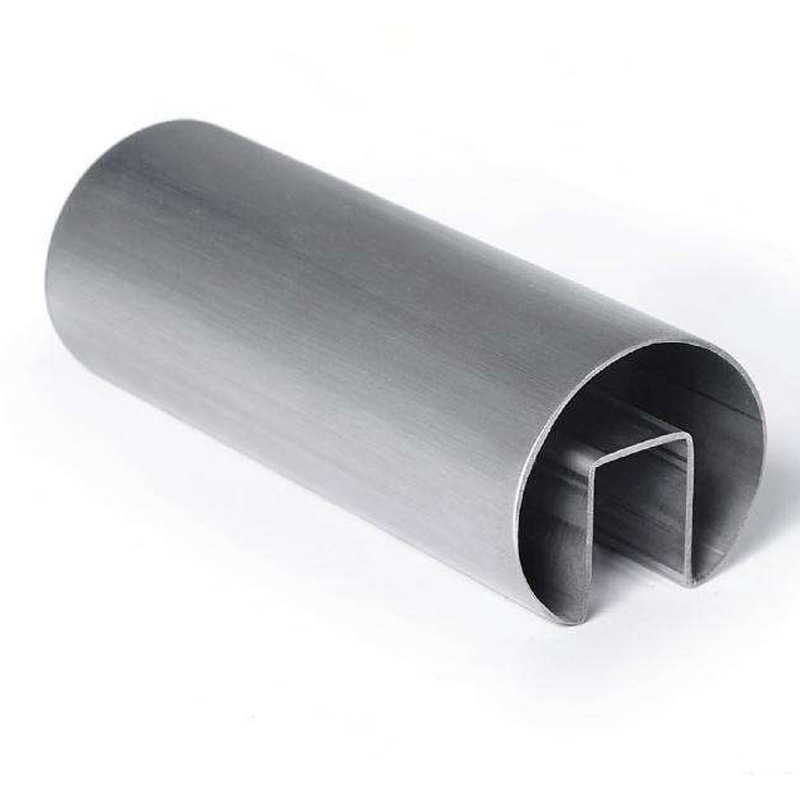 不銹鋼異型管 304 拉絲不銹鋼單槽圓管 夾玻璃專用凹槽管加工定制