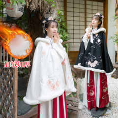 9209#Original 2019 Winter Hooded Fur-Trimmed Mid-Length Cloak Traditional Hanfu Women's Wool Warm Cape for Autumn & Winter