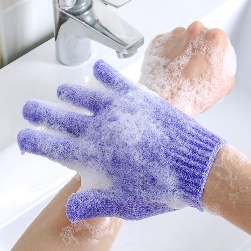Factory Five-Finger Loofah Nylon Shower Gloves Massage Back Scrubber Shower Gadget Powerful Dual-Sided Mud Scraper Wholesale