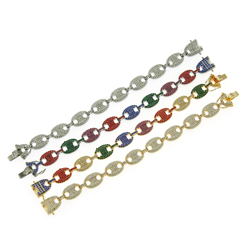 European And American Hip Hop Colored Diamond Pig Nose Bracelet Wholesale display picture 9