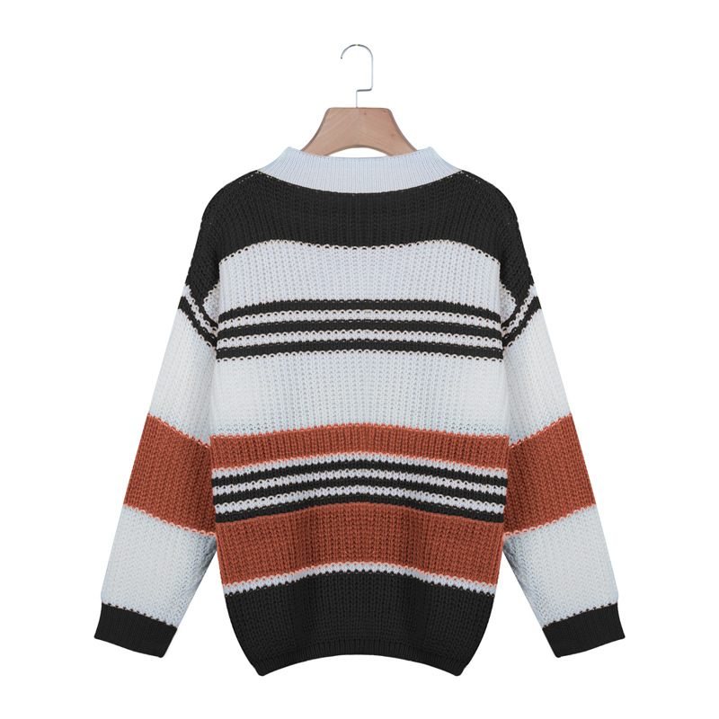 new striped stitching contrast color sweater  NSLK11378