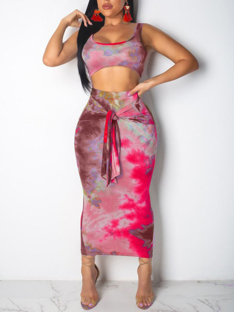 printed vest strappy skirt two-piece set NSYHC126398