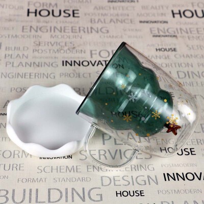 厂家现货批发双层心愿圣诞树玻璃杯把手玻璃杯创意耐热网红咖啡杯|ms