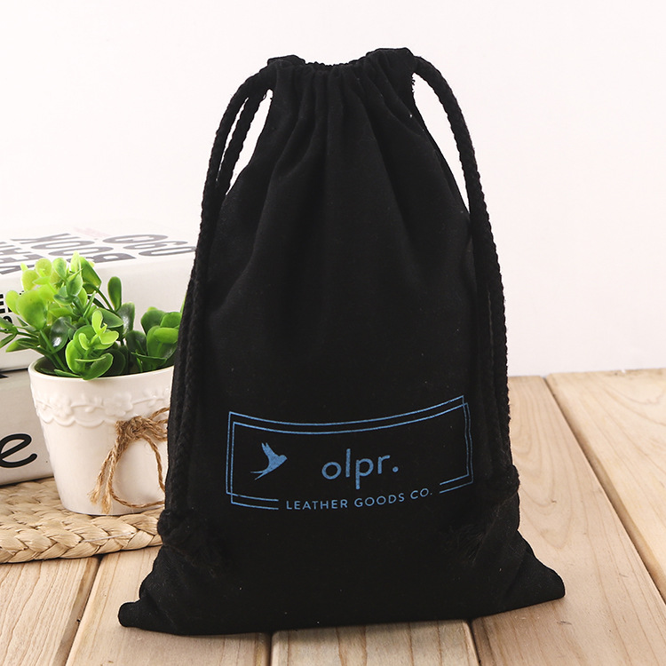 全棉帆布黑色拉抽绳束口收纳袋 广告印字服装包装袋定制logo