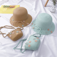 2019 New Summer Children's Sun Hat Beach Sun Hat Grass Hat for Girls Grass Woven Bag Set of Two