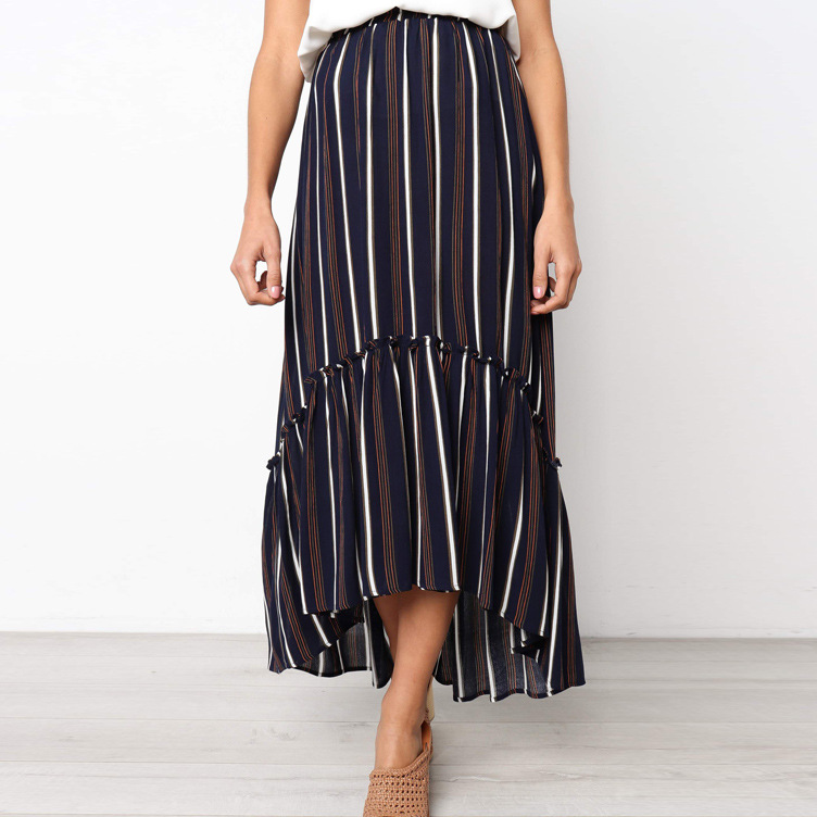 color stripe printed pleated dovetail skirt NSYD34928