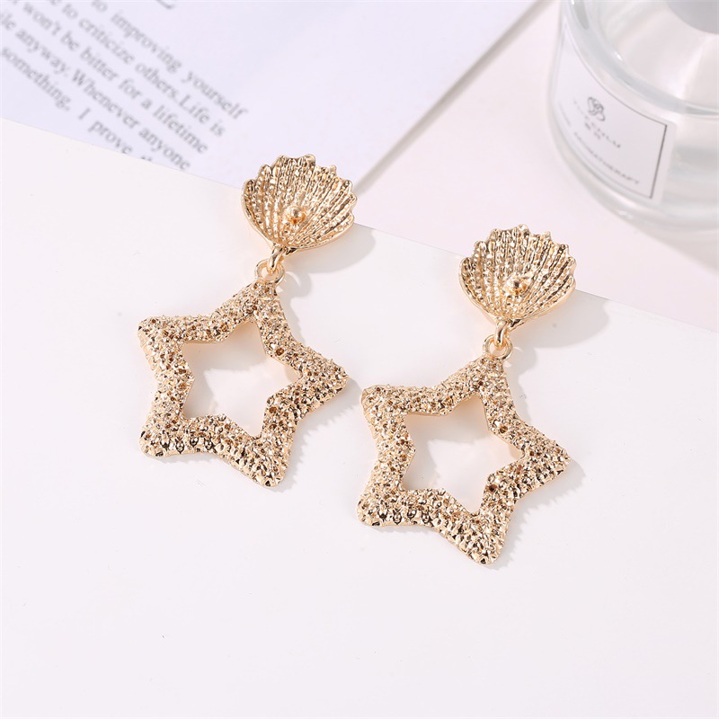Explosion Earrings Beach Starfish Shell Earrings Five-pointed Star Embossed Earrings Women display picture 1