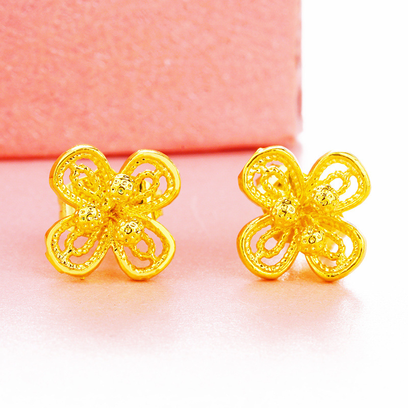 Accesorios calientes transfronterizos Vietnam arena oro flor Stud pendientes cobre puro chapado 24K oro real exquisita flor pendientes
