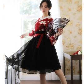 汉服女性感古装中国风日常改良表演服装印花高腰长裙制服套装诱惑